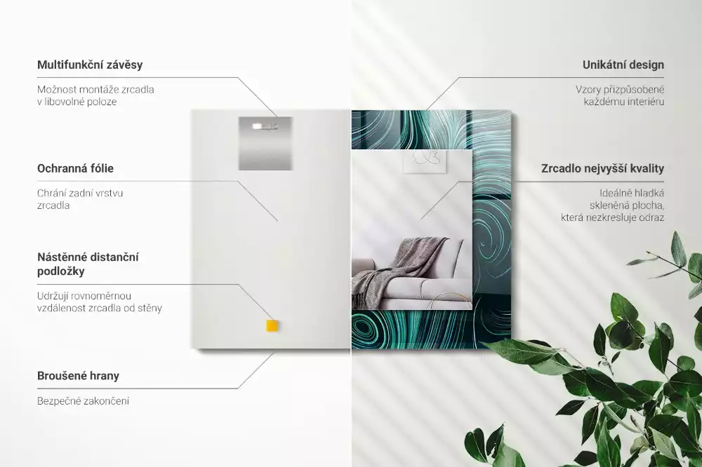 Négyszögletes díszes tükör Absztrakt vonalak minták