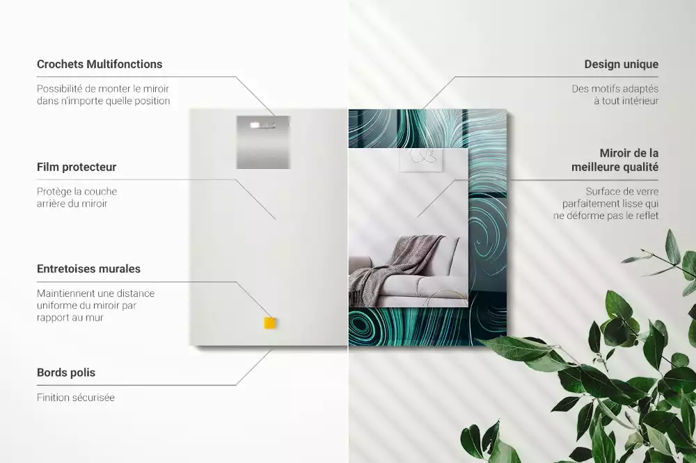 Négyszögletes díszes tükör Absztrakt vonalak minták