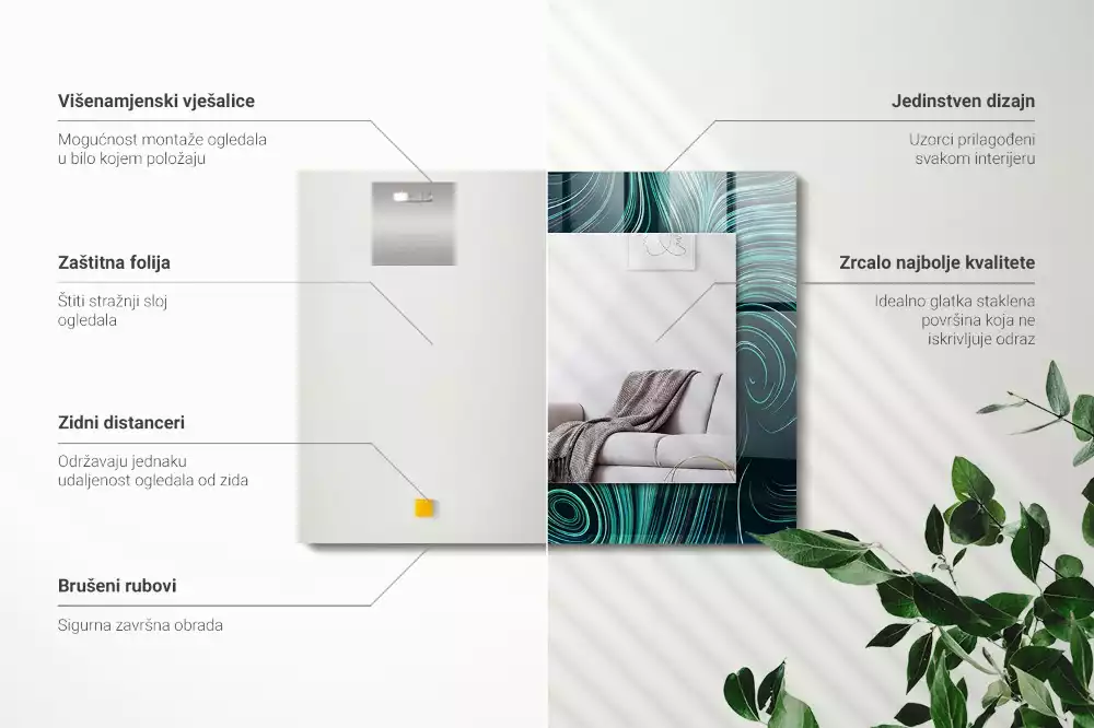 Négyszögletes díszes tükör Absztrakt vonalak minták