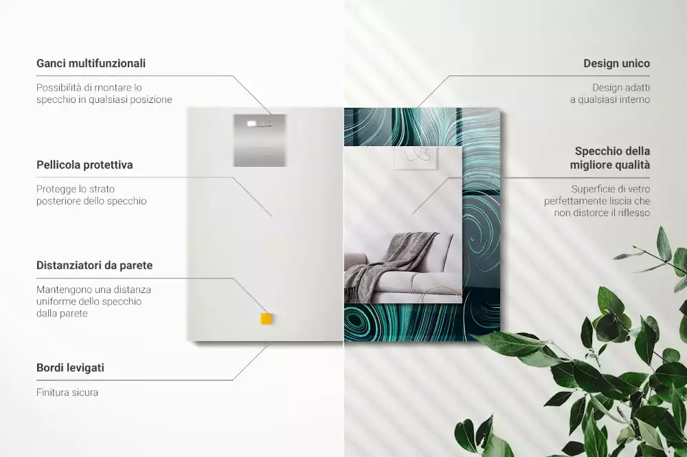 Négyszögletes díszes tükör Absztrakt vonalak minták