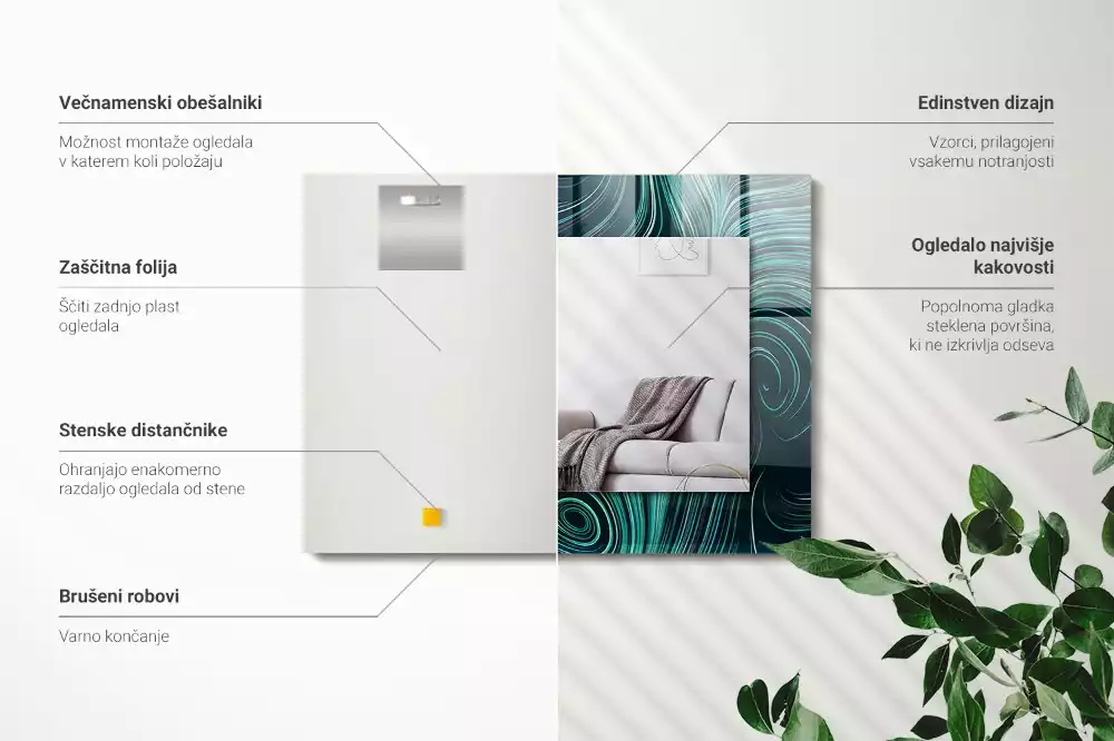 Négyszögletes díszes tükör Absztrakt vonalak minták