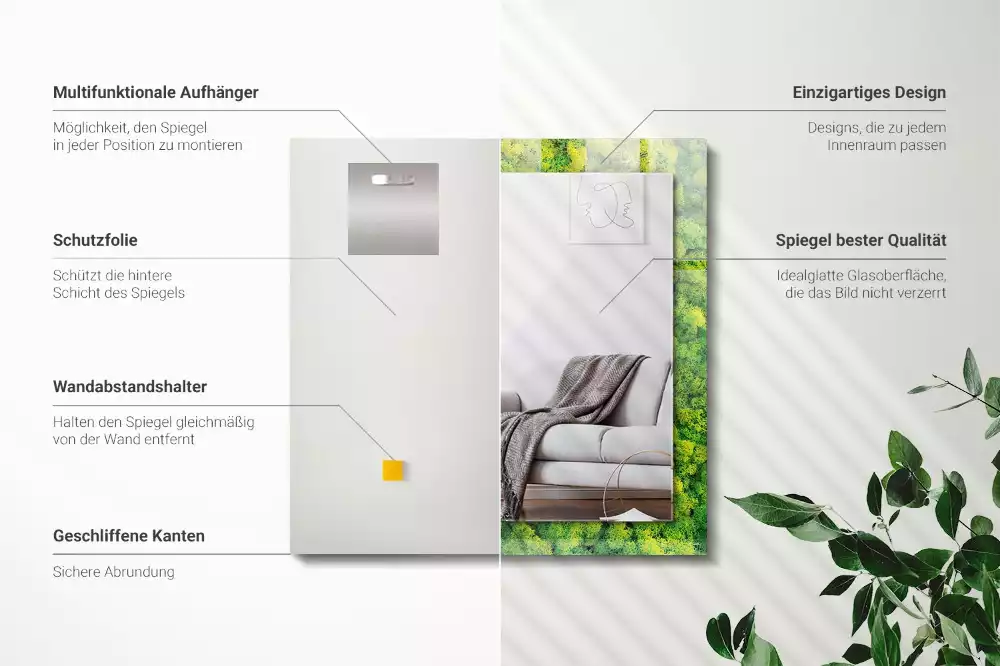 Négyszögletes díszes tükör Zöld Moha