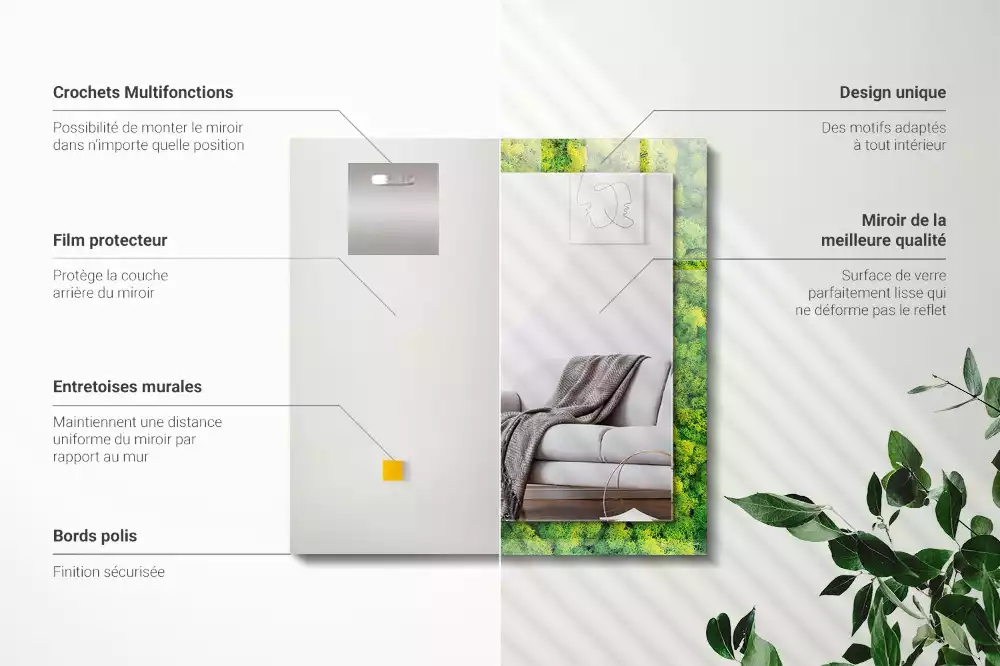 Négyszögletes díszes tükör Zöld Moha