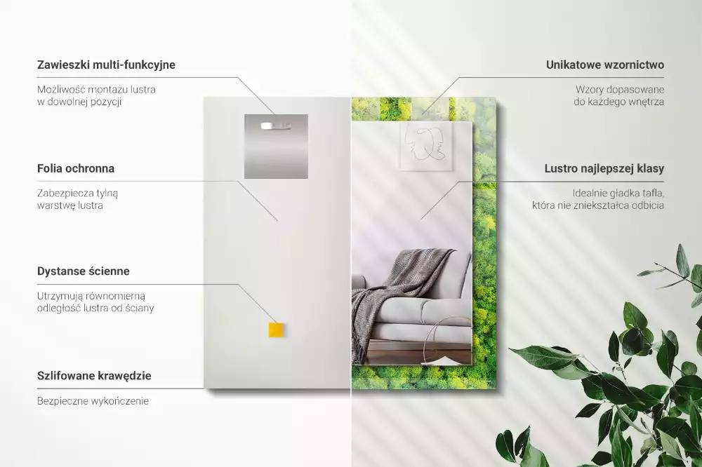 Négyszögletes díszes tükör Zöld Moha