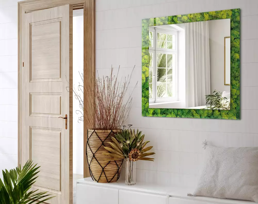 Négyszögletes díszes tükör Zöld Moha