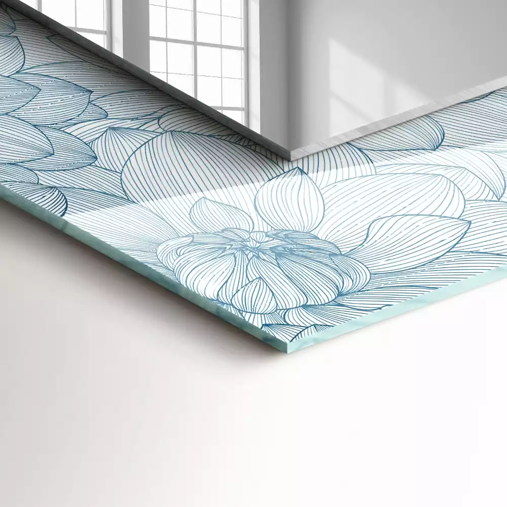 Négyszögletes díszes tükör Virágmintás kék