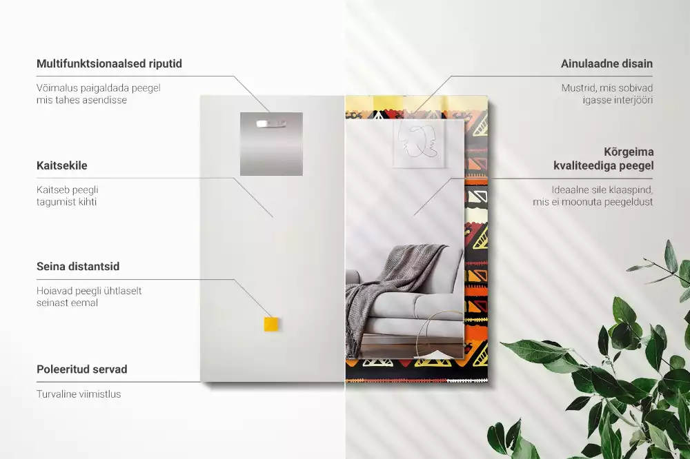 Négyszögletes díszes tükör Színes etnikai minta