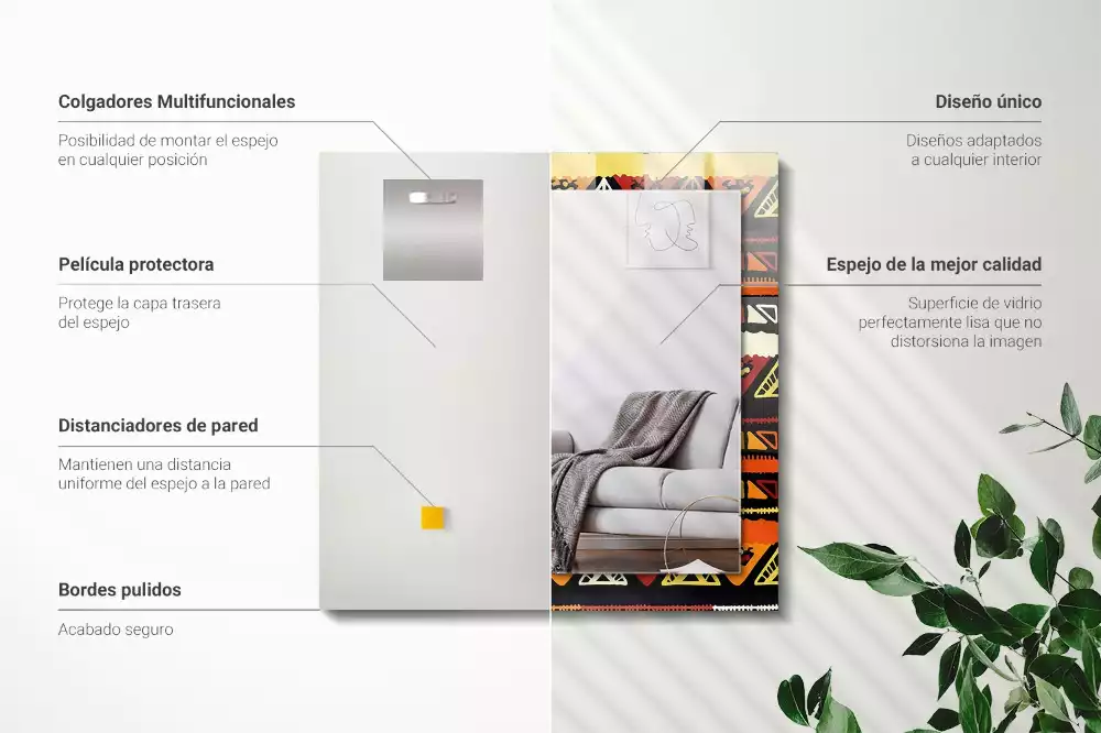 Négyszögletes díszes tükör Színes etnikai minta