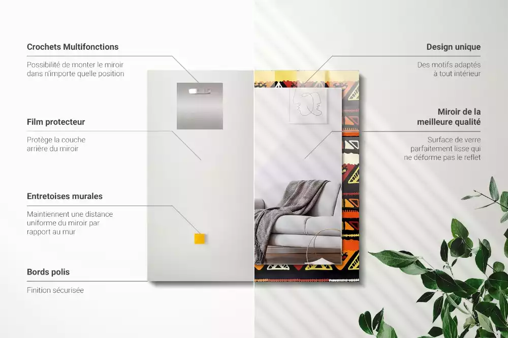 Négyszögletes díszes tükör Színes etnikai minta