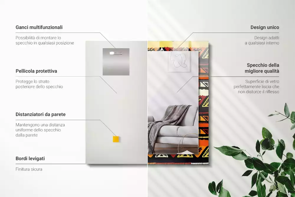 Négyszögletes díszes tükör Színes etnikai minta