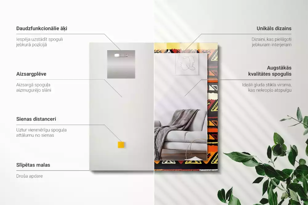 Négyszögletes díszes tükör Színes etnikai minta