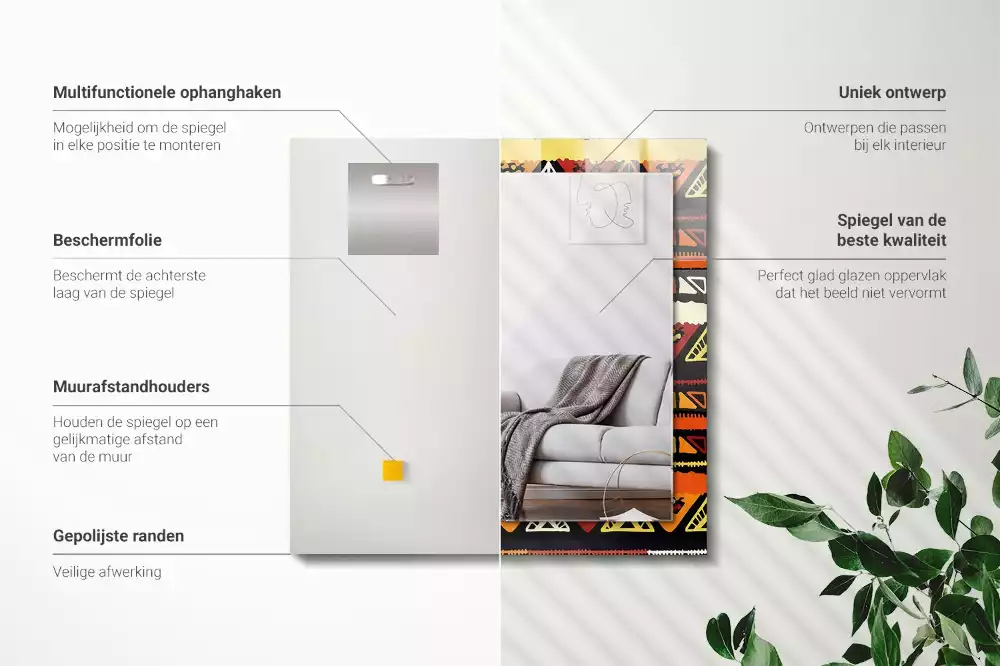 Négyszögletes díszes tükör Színes etnikai minta