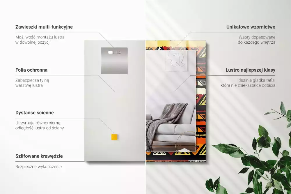 Négyszögletes díszes tükör Színes etnikai minta