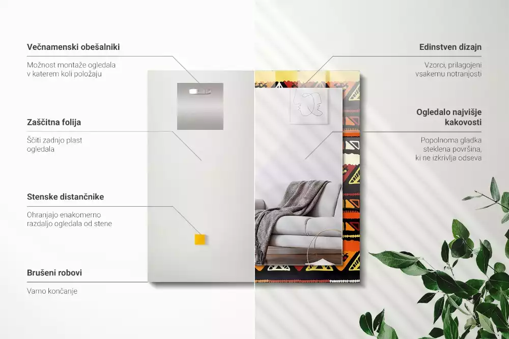 Négyszögletes díszes tükör Színes etnikai minta