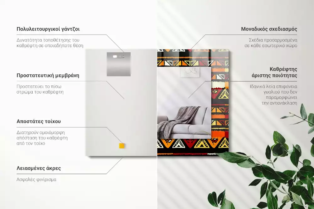 Négyszögletes díszes tükör Színes etnikai minta