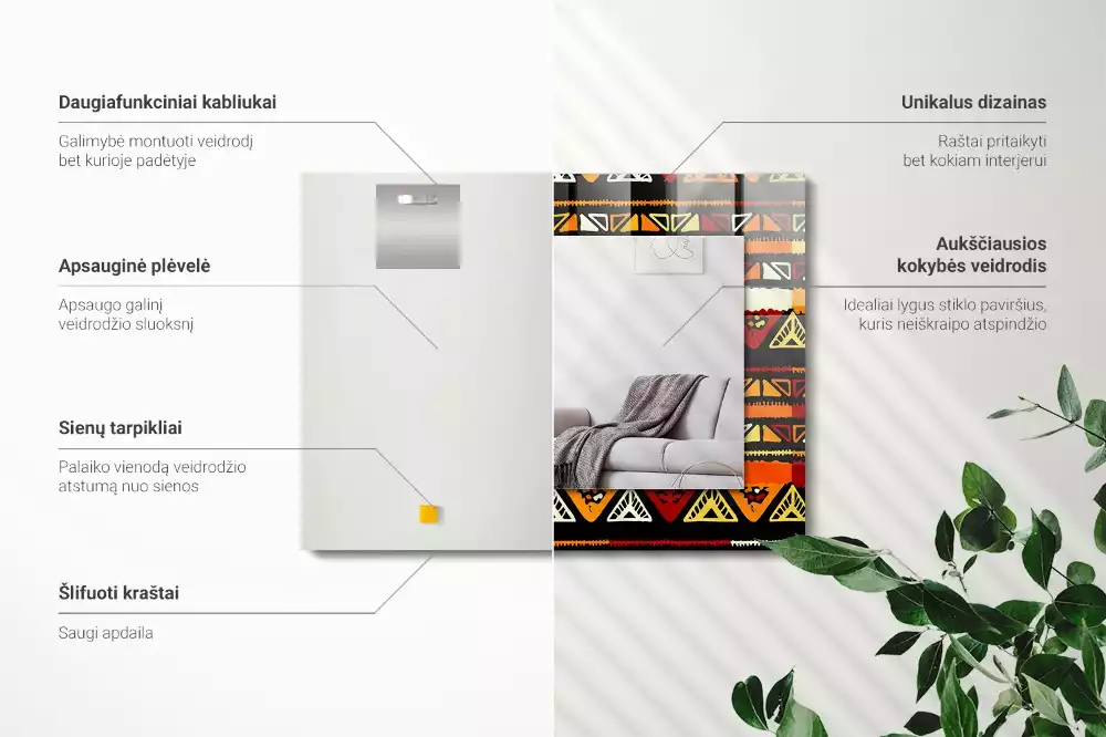 Négyszögletes díszes tükör Színes etnikai minta