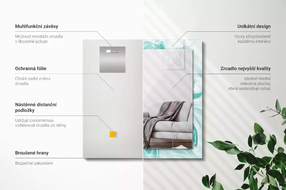 Négyszögletes díszes tükör Absztrakt márvány minta