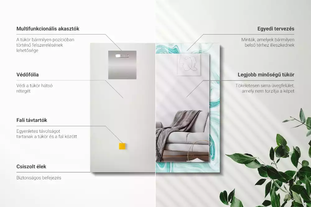 Négyszögletes díszes tükör Absztrakt márvány minta