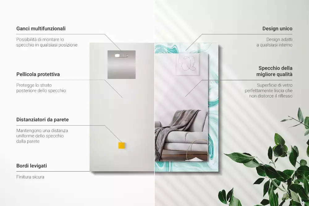 Négyszögletes díszes tükör Absztrakt márvány minta