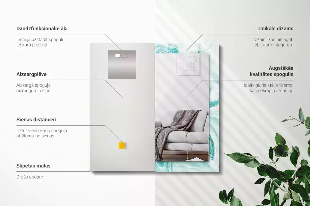 Négyszögletes díszes tükör Absztrakt márvány minta