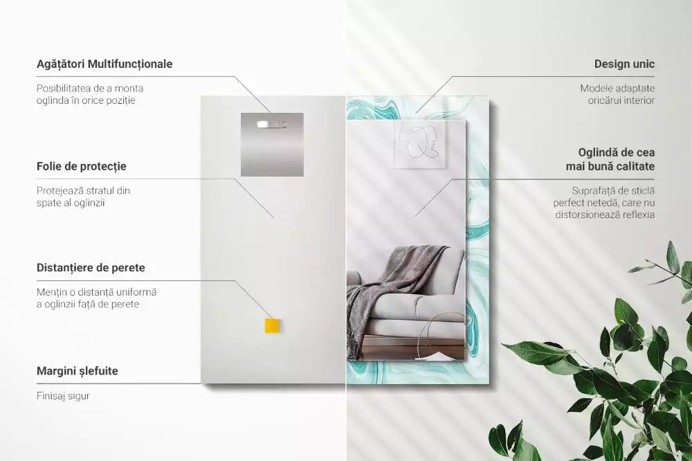 Négyszögletes díszes tükör Absztrakt márvány minta