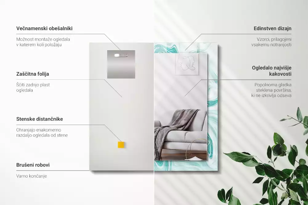 Négyszögletes díszes tükör Absztrakt márvány minta