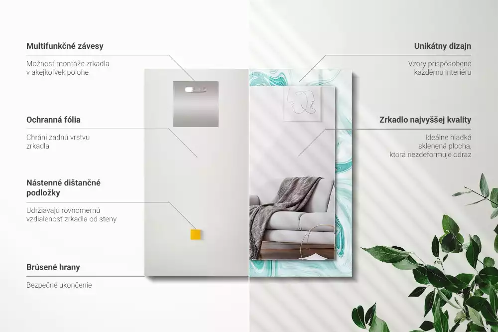 Négyszögletes díszes tükör Absztrakt márvány minta