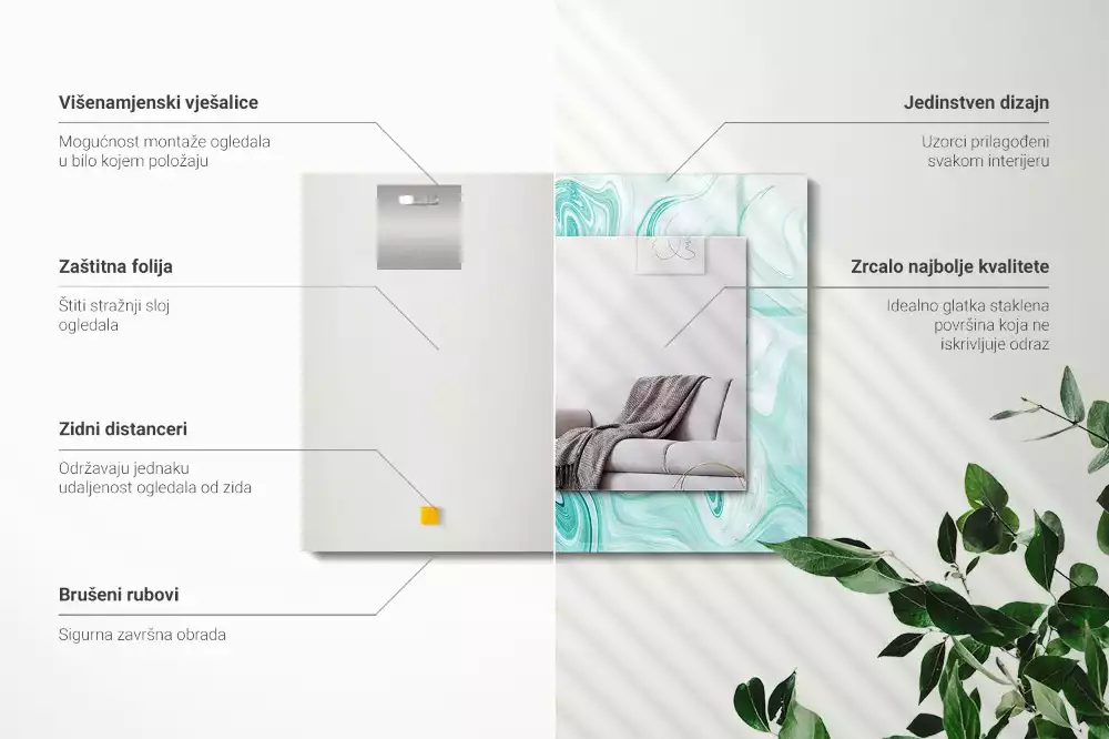 Négyszögletes díszes tükör Absztrakt márvány minta