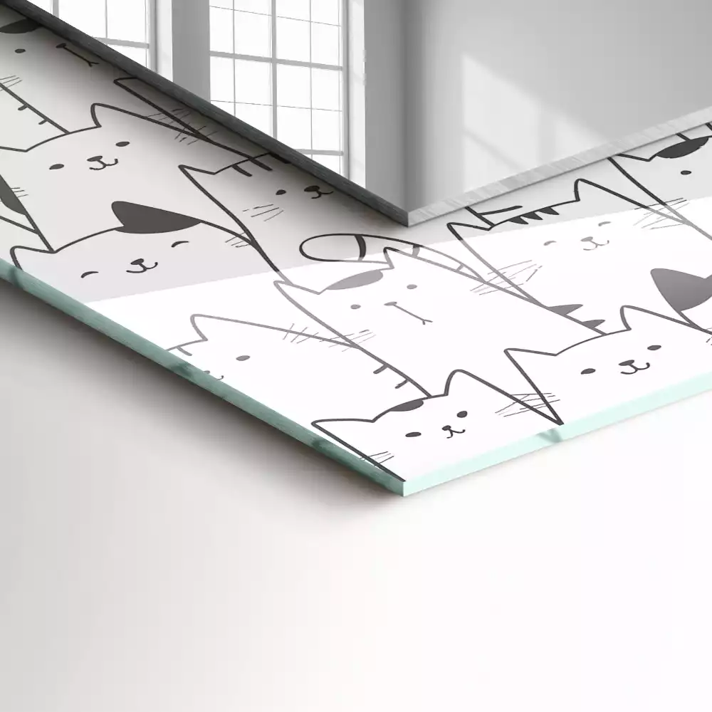 Négyszögletes díszes tükör boldog macskák