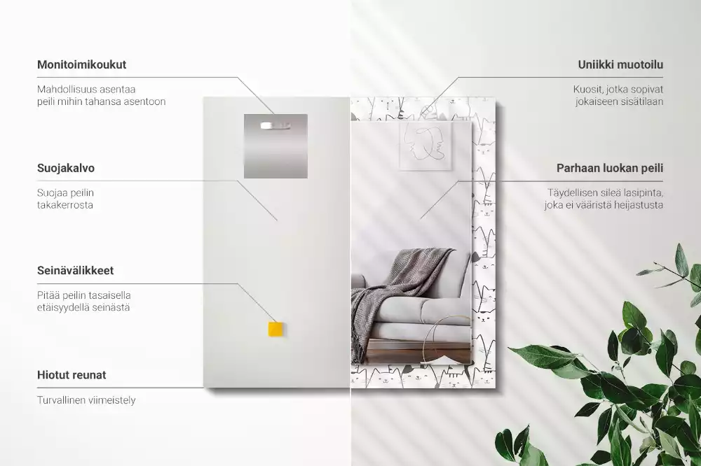 Négyszögletes díszes tükör boldog macskák