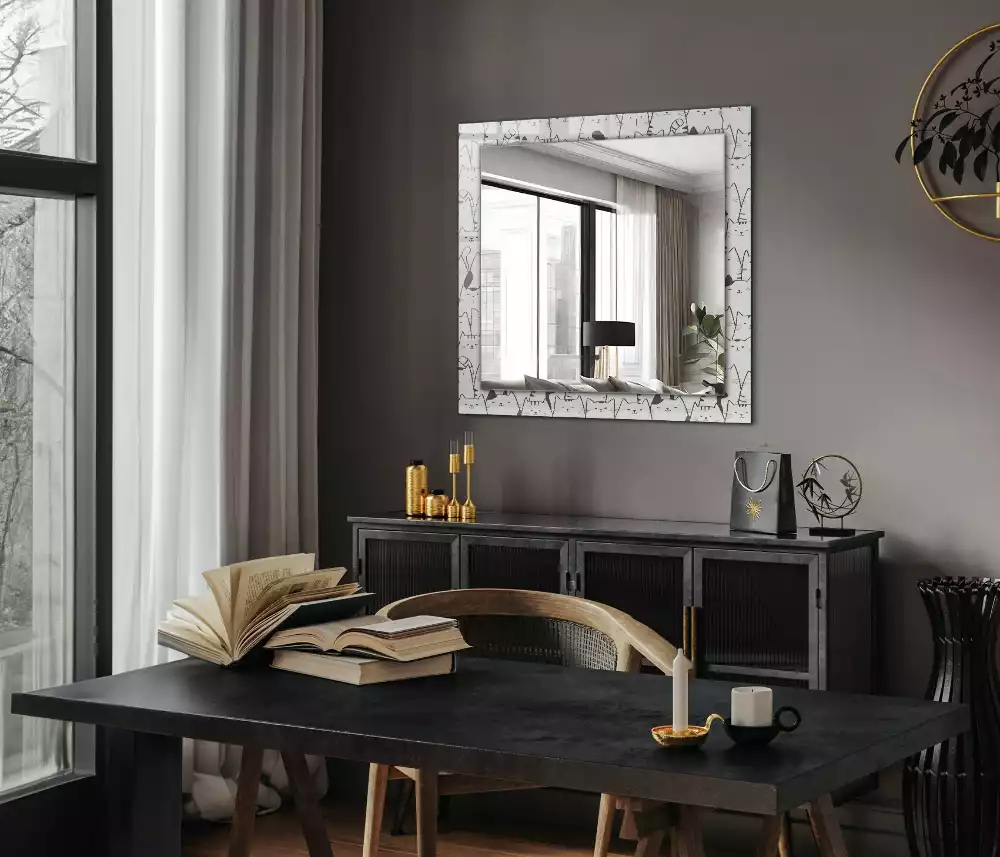 Négyszögletes díszes tükör boldog macskák