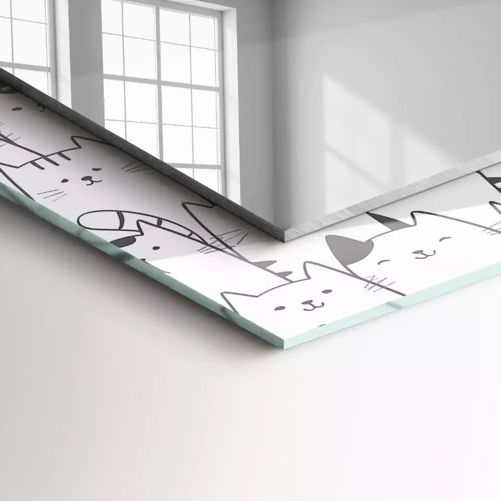 Négyszögletes díszes tükör boldog macskák