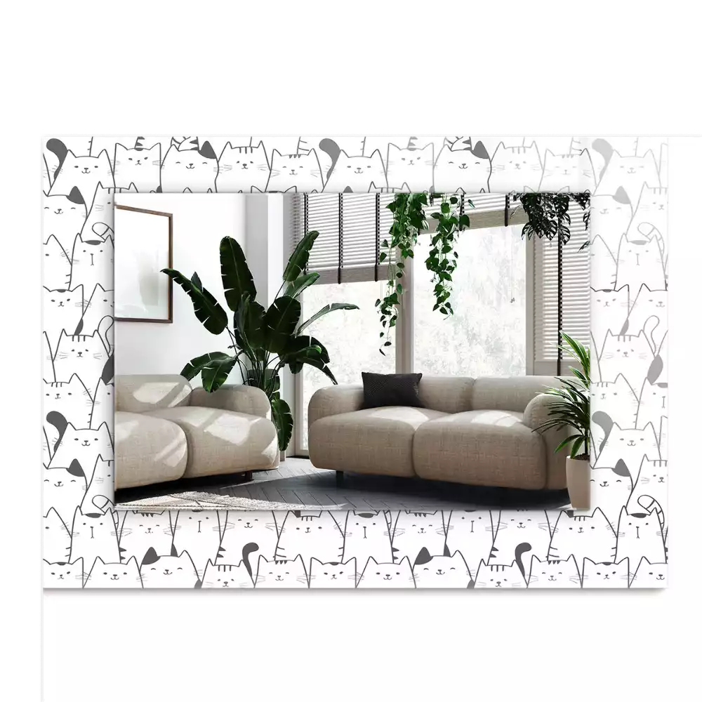 Négyszögletes díszes tükör boldog macskák