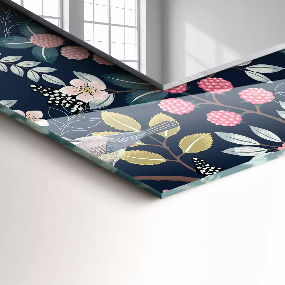 Négyszögletes díszes tükör Virágok levelek madarak