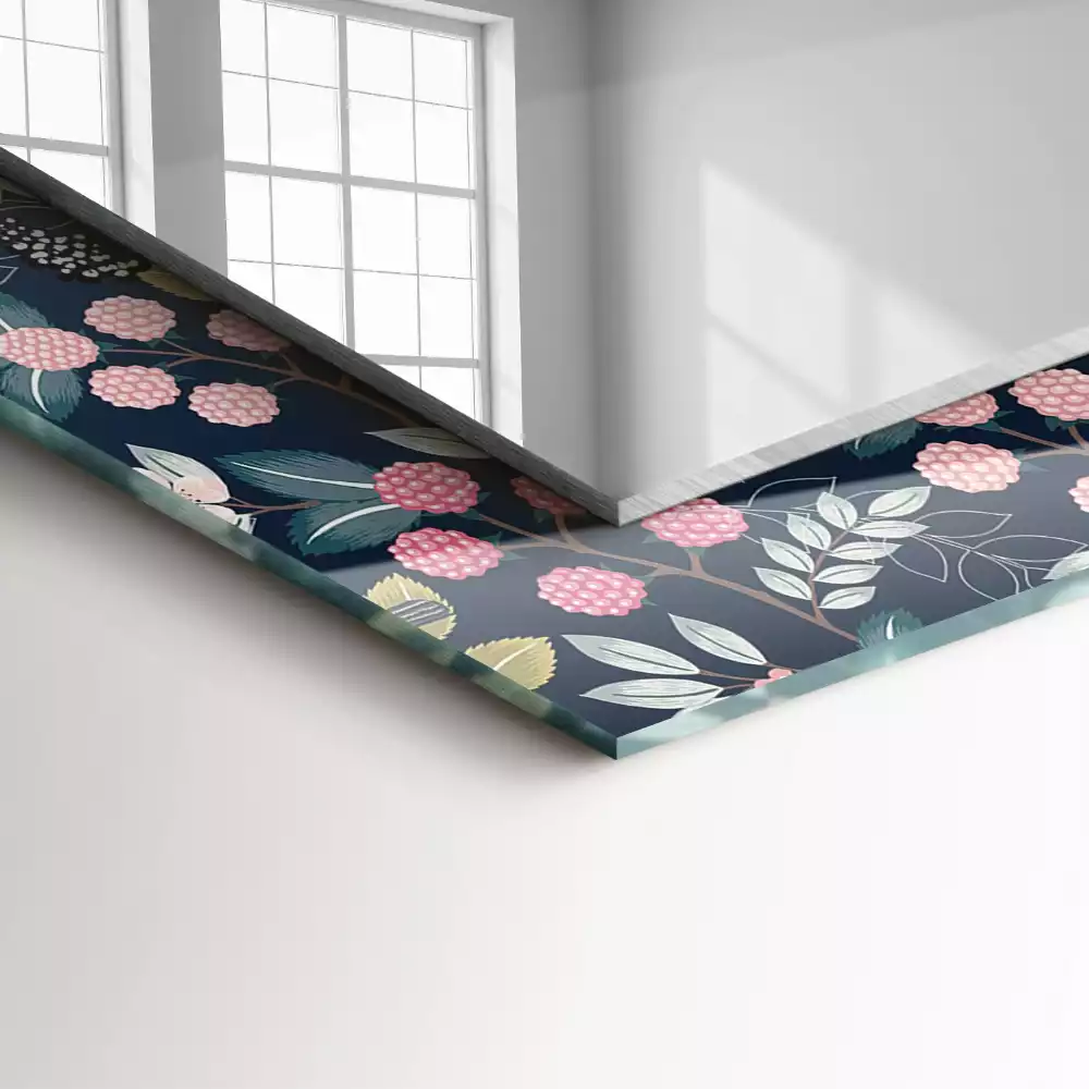 Négyszögletes díszes tükör Virágok levelek madarak