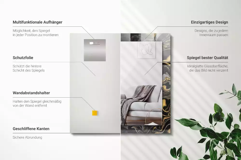 Négyszögletes díszes tükör Absztrakt márvány minta