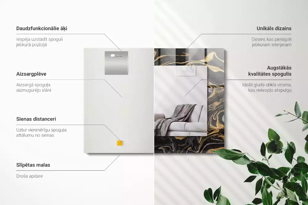 Négyszögletes díszes tükör Absztrakt márvány minta