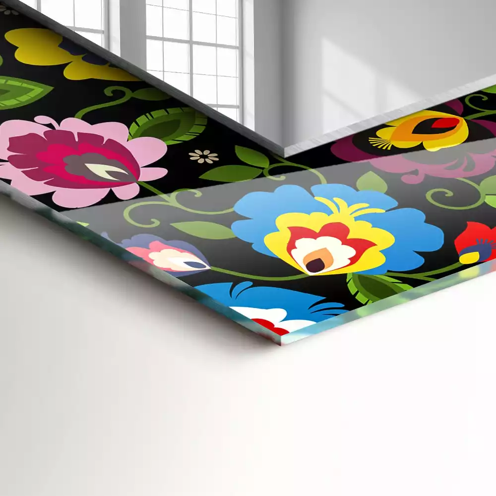 Négyszögletes díszes tükör Színes népi minták