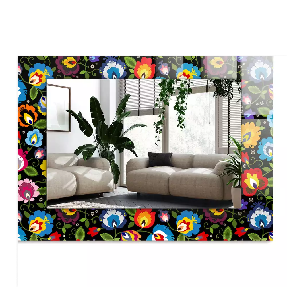 Négyszögletes díszes tükör Színes népi minták