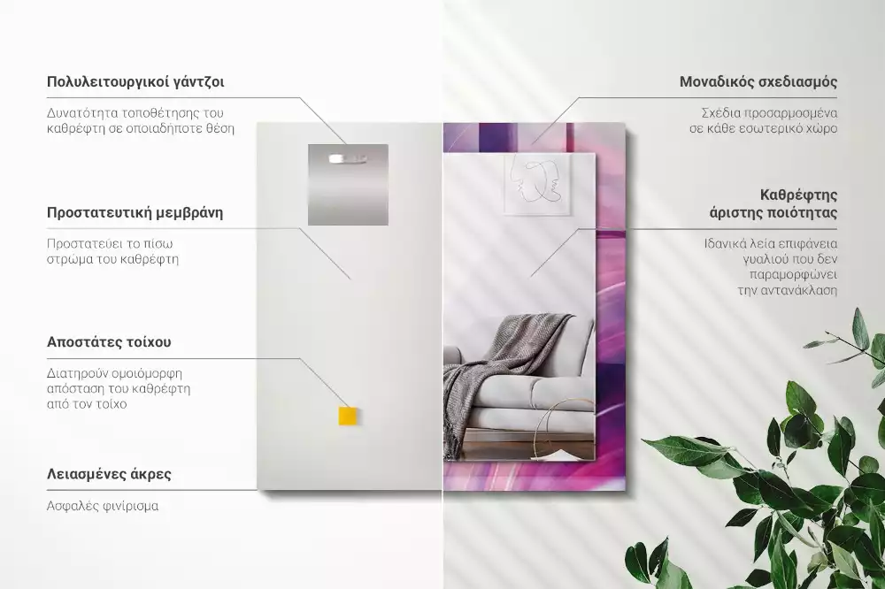 Négyszögletes díszes tükör Absztrakt színes hullámok