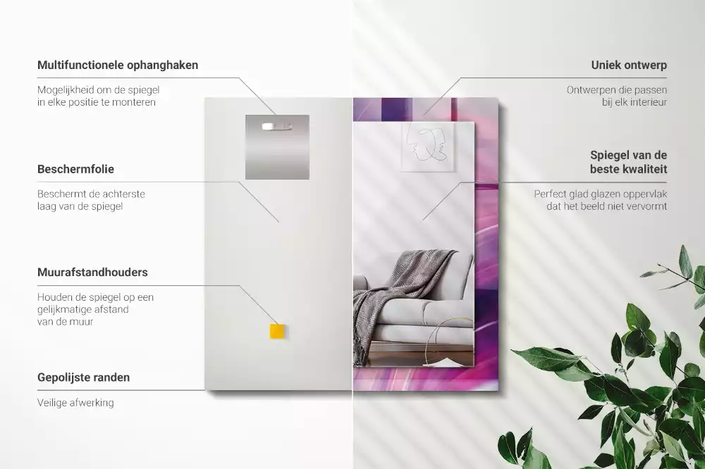 Négyszögletes díszes tükör Absztrakt színes hullámok