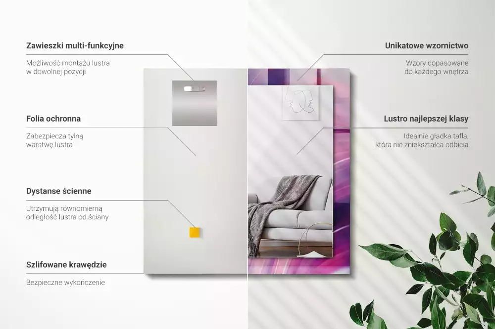 Négyszögletes díszes tükör Absztrakt színes hullámok