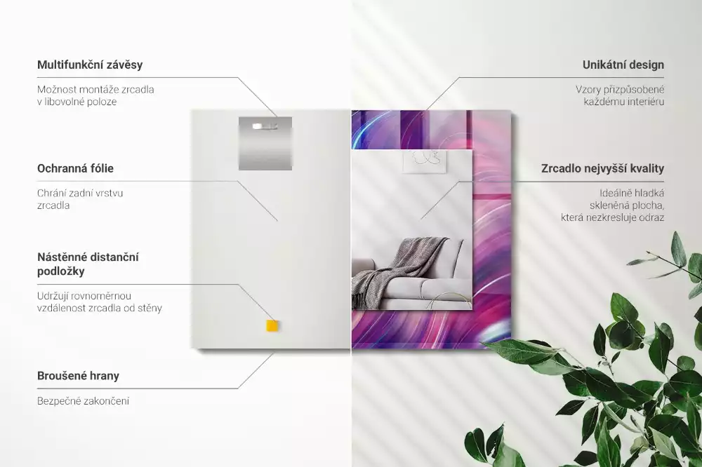 Négyszögletes díszes tükör Absztrakt színes hullámok