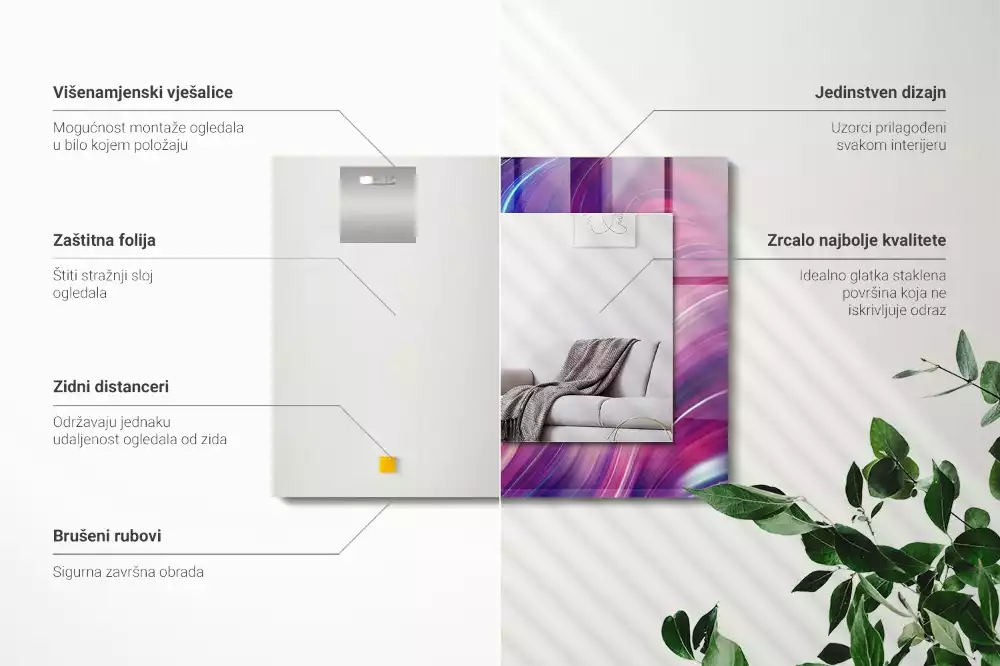 Négyszögletes díszes tükör Absztrakt színes hullámok