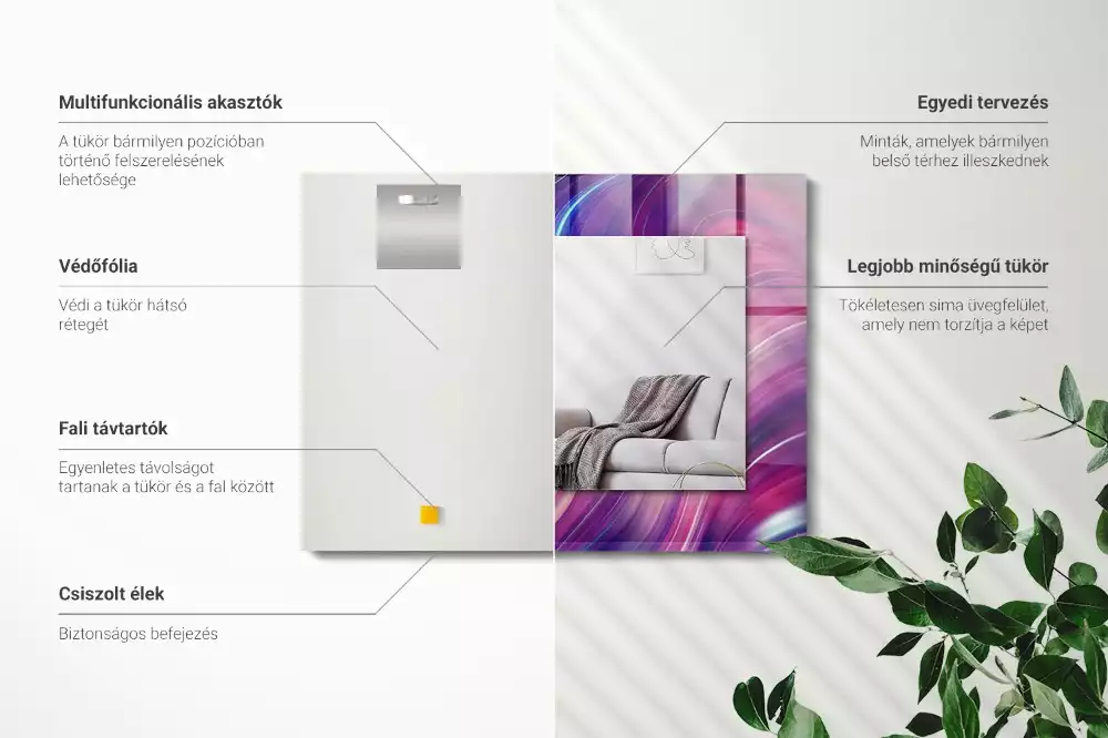 Négyszögletes díszes tükör Absztrakt színes hullámok