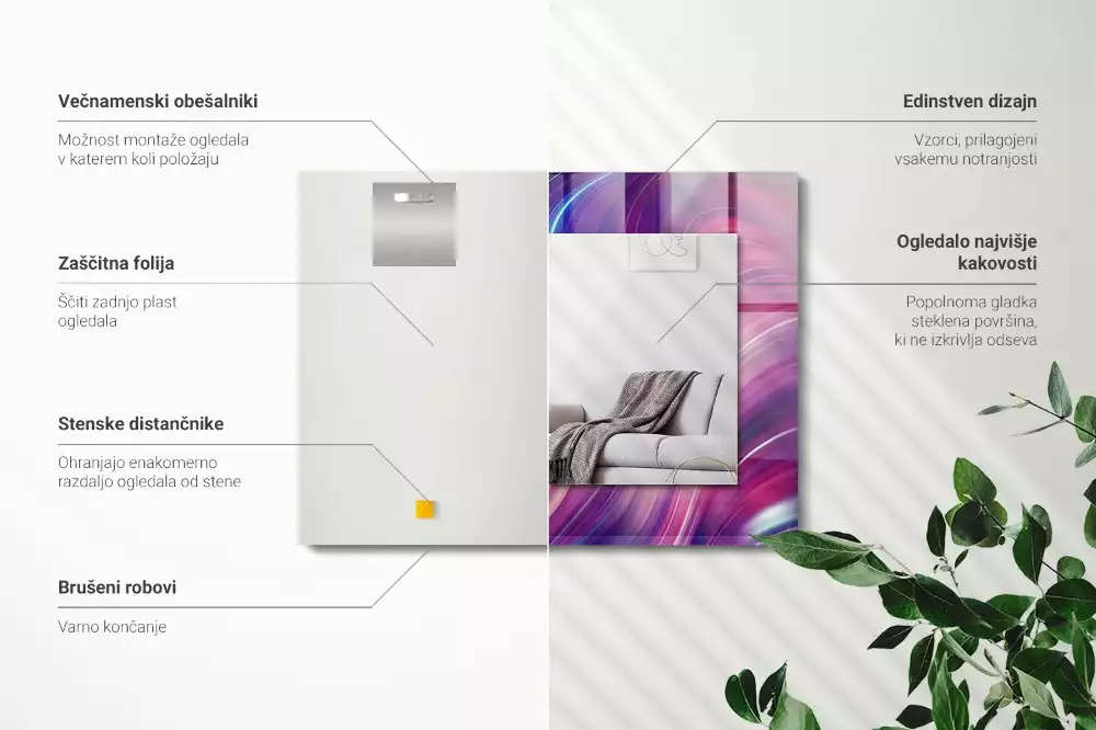 Négyszögletes díszes tükör Absztrakt színes hullámok