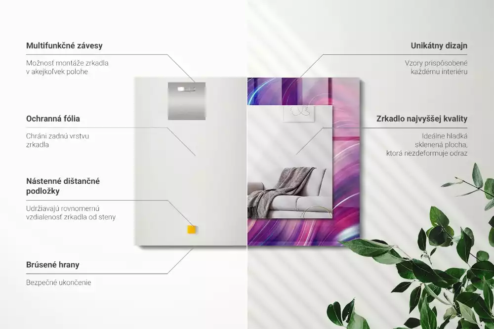 Négyszögletes díszes tükör Absztrakt színes hullámok