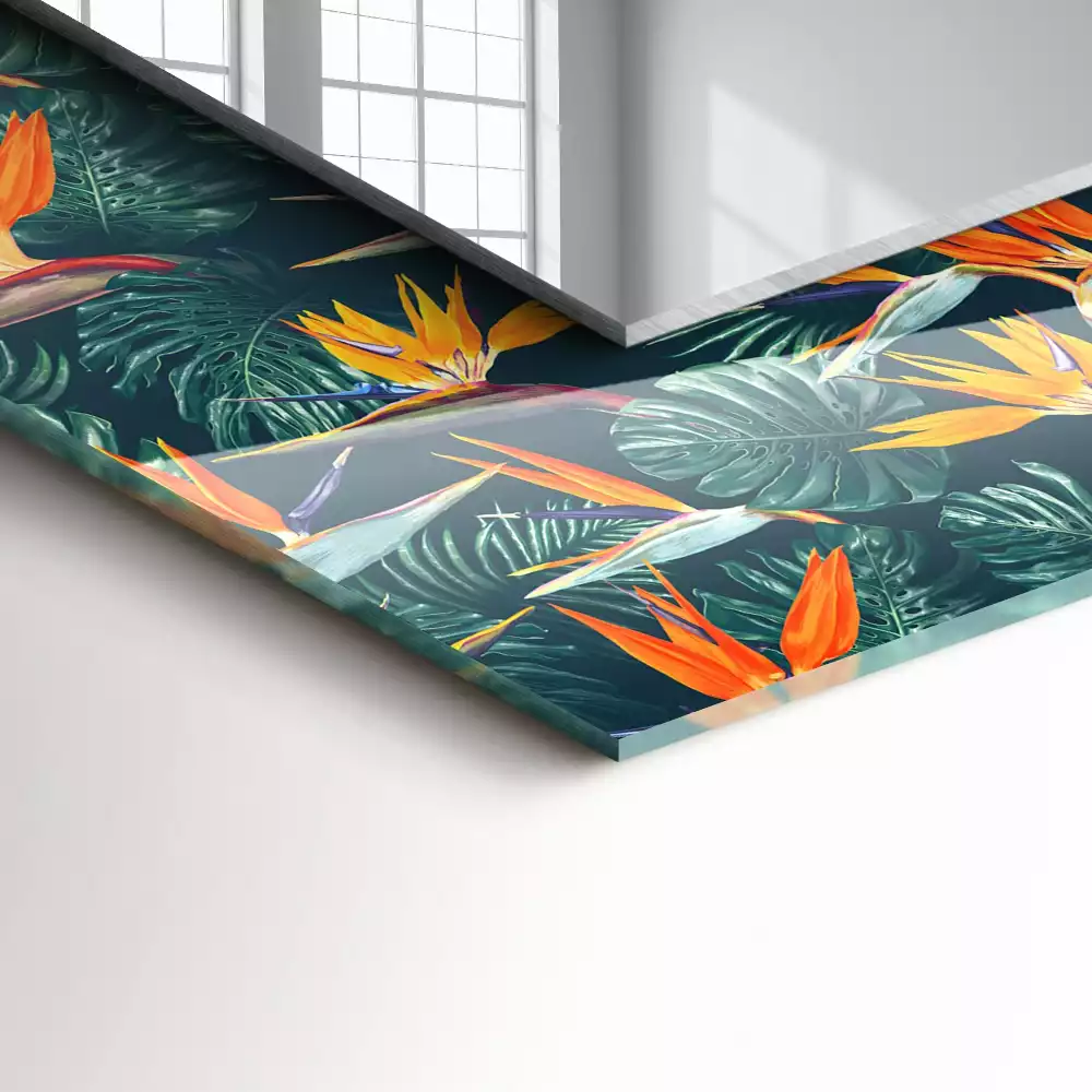 Négyszögletes díszes tükör Virágok és levelek