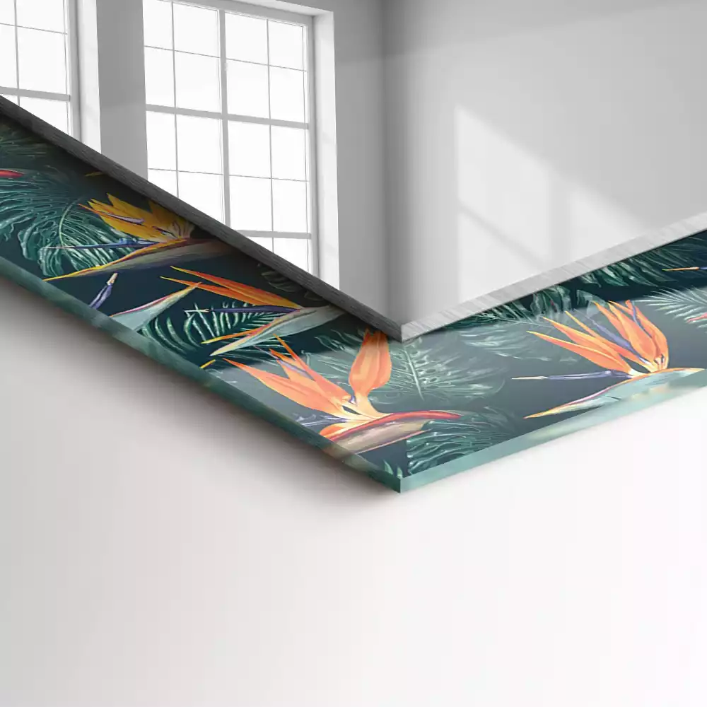 Négyszögletes díszes tükör Virágok és levelek