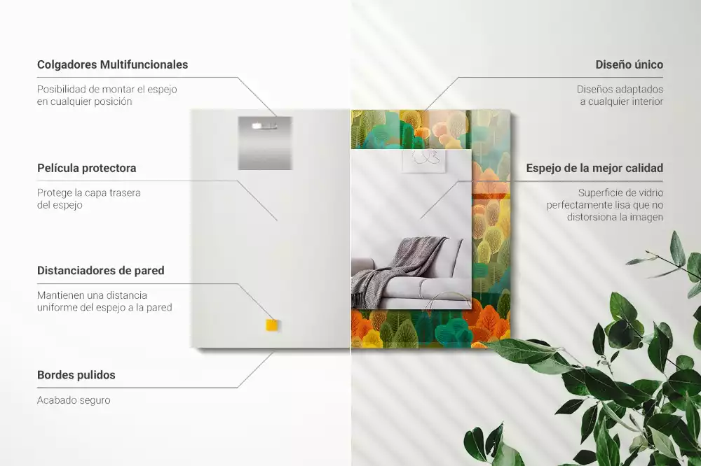 Négyszögletes díszes tükör Őszi fák